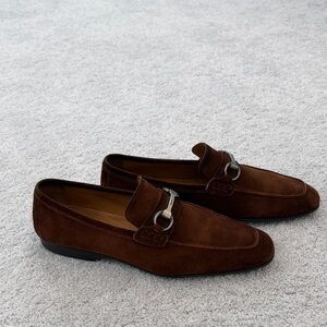 Magnanni Dark Brown Suede Loafers with Silver Accent
